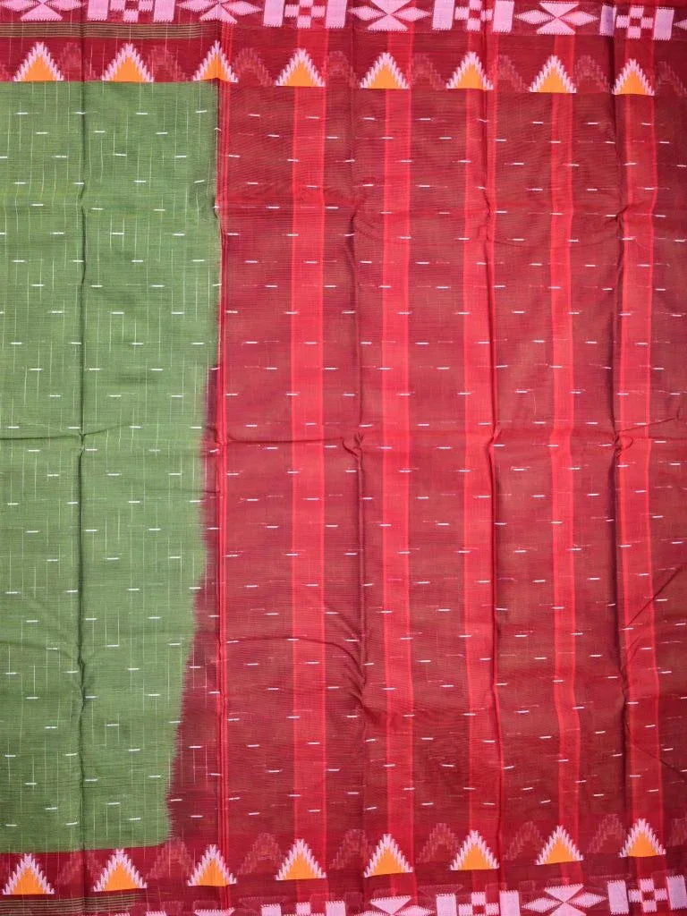 Dhaka cotton saree leaf green color allover thread motifs & thread weaving border with contrast pallu