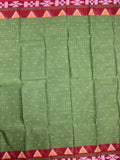 Dhaka cotton saree leaf green color allover thread motifs & thread weaving border with contrast pallu