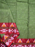 Dhaka cotton saree leaf green color allover thread motifs & thread weaving border with contrast pallu