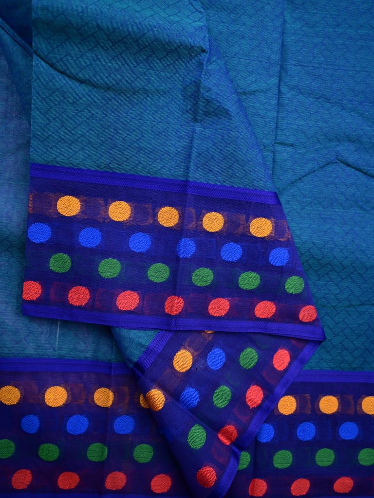 Dhaka cotton saree dark blue color allover plain and big border with motifs and contrast pallu