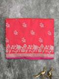 Satin silk fancy saree pink color allover motifs & zari border with rich pallu and attached blouse