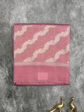 Organza tissue fancy saree light pink color allover stripes & small kaddi border with short pallu and attached blouse