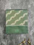 Organza tissue fancy saree light green color allover stripes & small kaddi border with short pallu and attached blouse