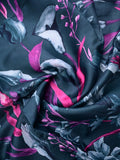 Satin organza fancy saree black color allover prints & small border with self pallu and plain blouse