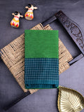 Dhaka cotton saree bottle green color allover plain & checks border with contrast pallu and attached blouse