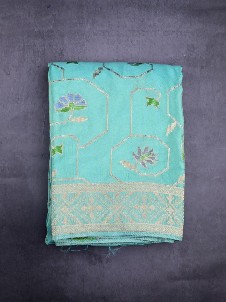 Dola tissue fancy saree lux green color allover zari weaves & zari border with rich pallu and plain blouse