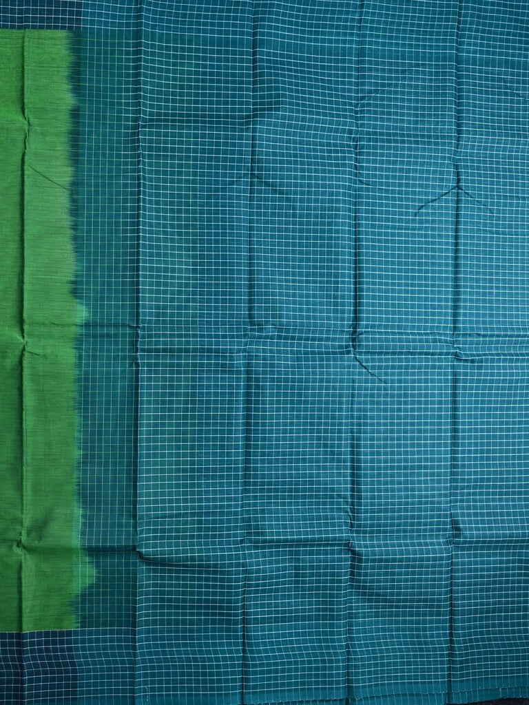 Dhaka cotton saree bottle green color allover plain & checks border with contrast pallu and attached blouse