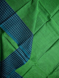 Dhaka cotton saree bottle green color allover plain & checks border with contrast pallu and attached blouse