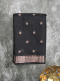 Chanderi fancy saree black color allover zari motifs & small zari border with zari pallu and plain blouse
