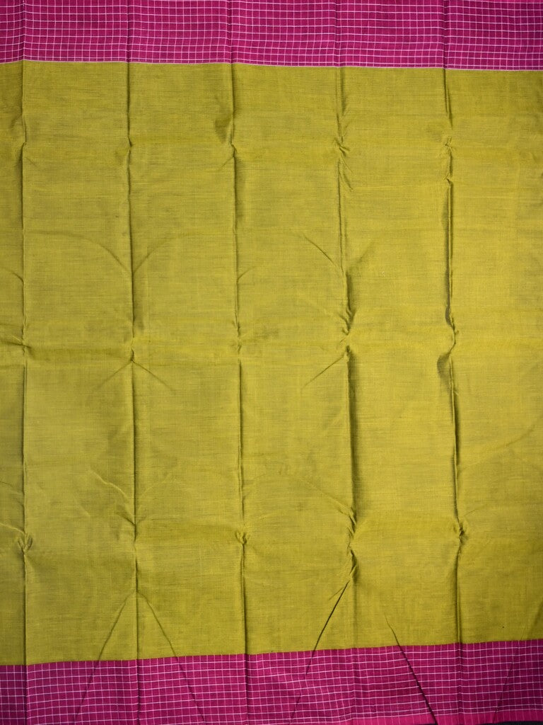 Dhaka cotton saree olive green color allover plain & checks border with contrast pallu and attached blouse