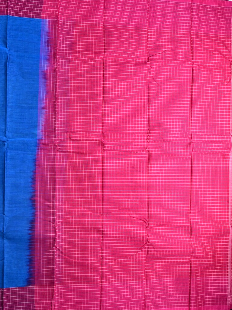 Dhaka cotton saree royal blue color allover plain & checks border with contrast pallu and attached blouse