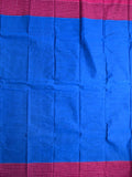 Dhaka cotton saree royal blue color allover plain & checks border with contrast pallu and attached blouse