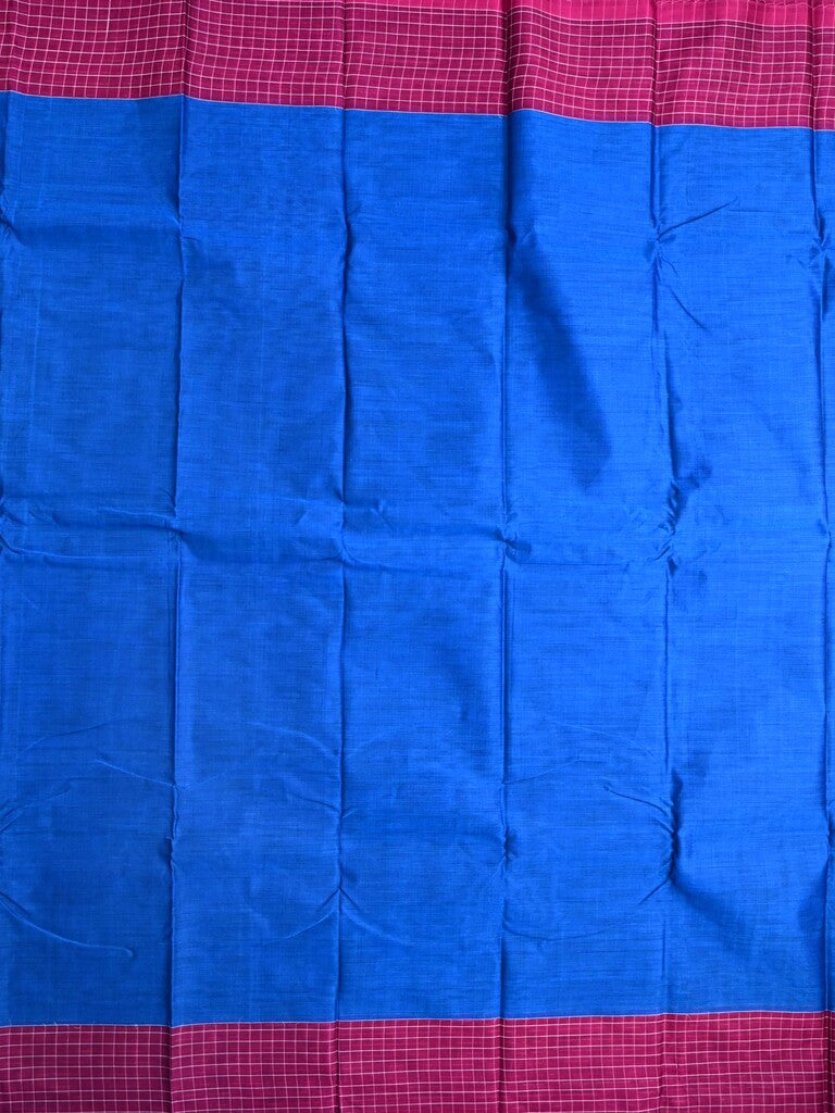 Dhaka cotton saree royal blue color allover plain & checks border with contrast pallu and attached blouse