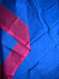 Dhaka cotton saree royal blue color allover plain & checks border with contrast pallu and attached blouse