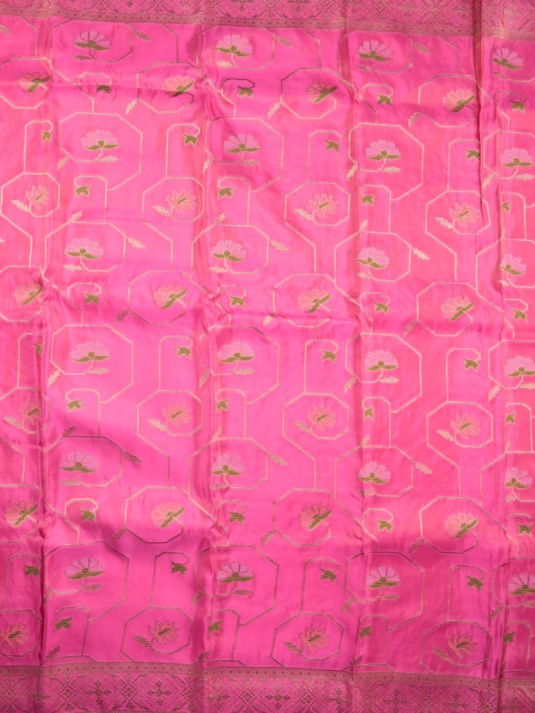 Dola tissue fancy saree pink color allover zari weaves & zari border with rich pallu and plain blouse