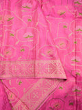 Dola tissue fancy saree pink color allover zari weaves & zari border with rich pallu and plain blouse