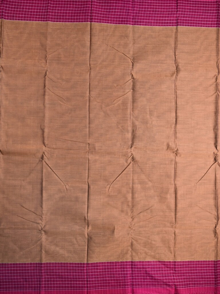 Dhaka cotton saree beige color allover plain & checks border with contrast pallu and attached blouse