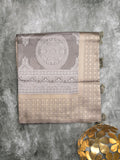 Dupion fancy saree grey color allover prints & zari border with rich pallu and attached plain blouse