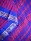 Dhaka cotton sarees purple color allover stripes & zari border with contrast pallu