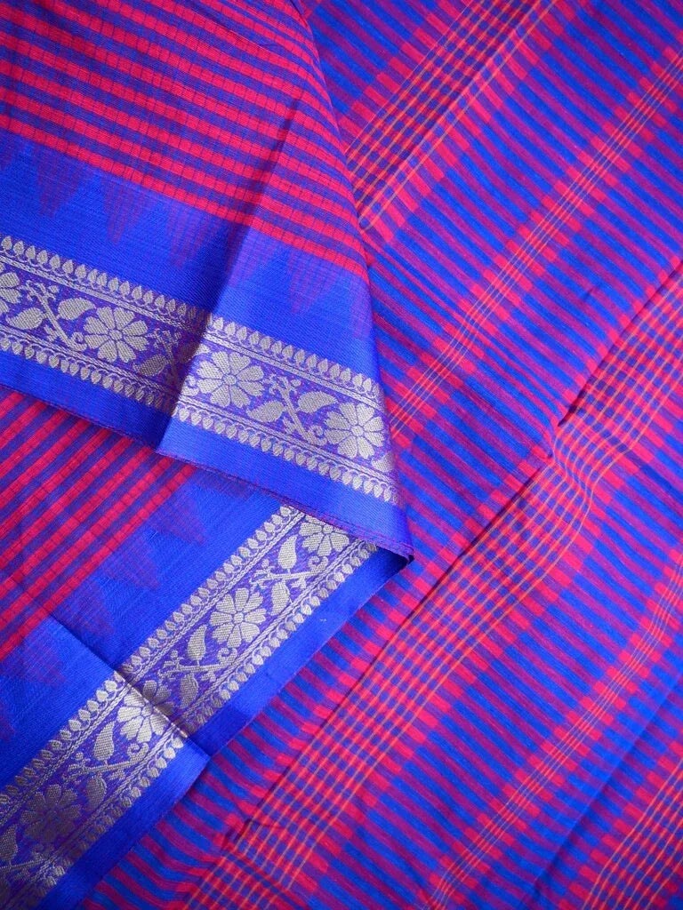 Dhaka cotton saree for women | purple | floral border | without blouse