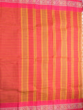 Dhaka cotton sarees orange color allover stripes & zari border with contrast pallu