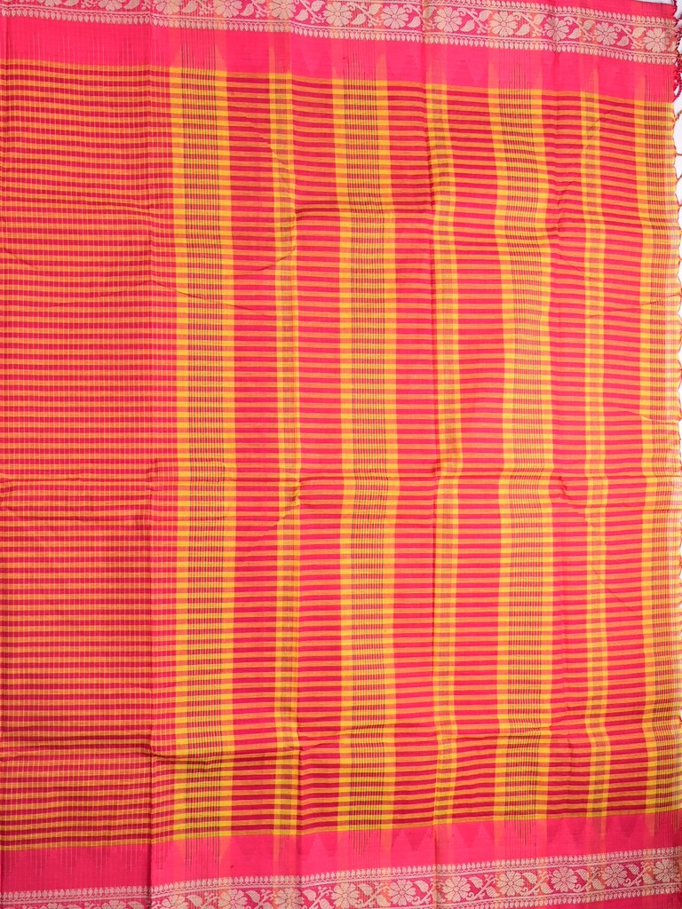 Dhaka cotton sarees orange color allover stripes & zari border with contrast pallu