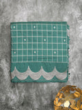 Banaras fancy saree peacock blue color allover checks & zari border with short pallu and attached blouse