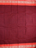 Dhaka cotton sarees red color allover stripes & zari border with contrast pallu