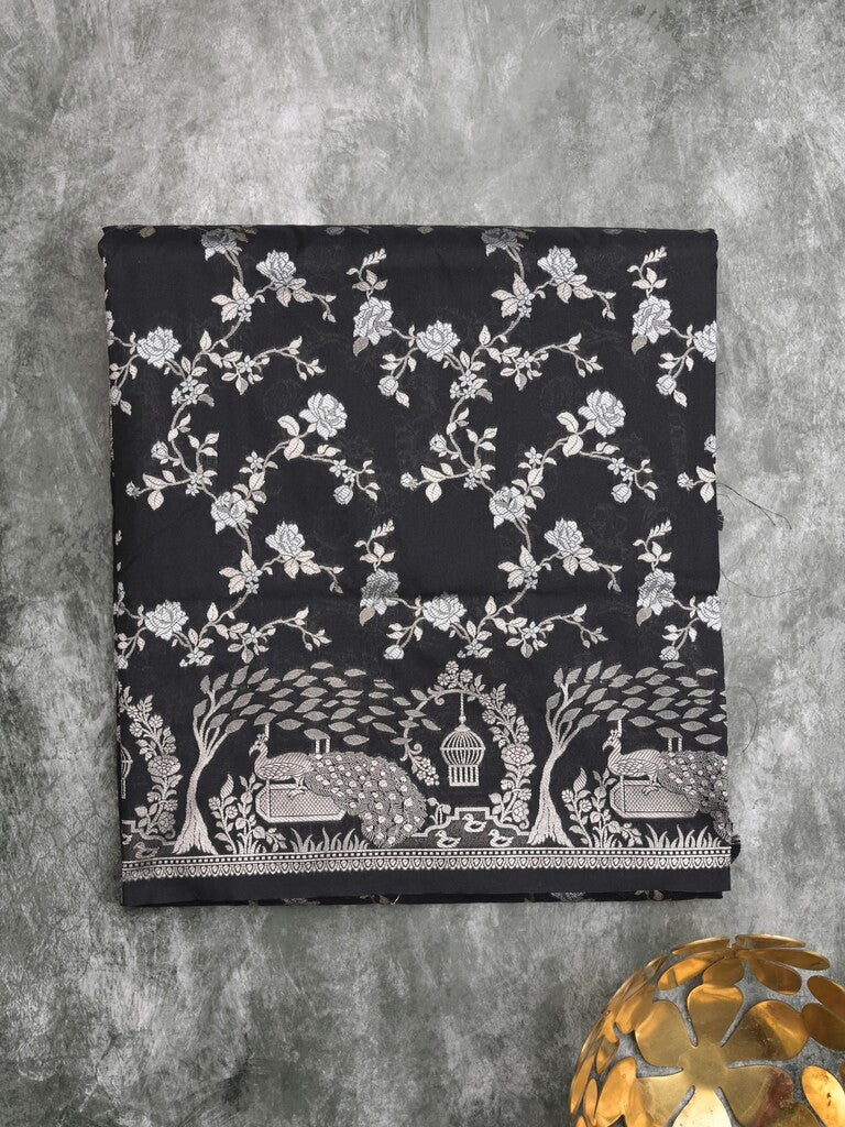 Raw mango fancy saree black color allover zari weaves & zari border with zari border and attached plain blouse