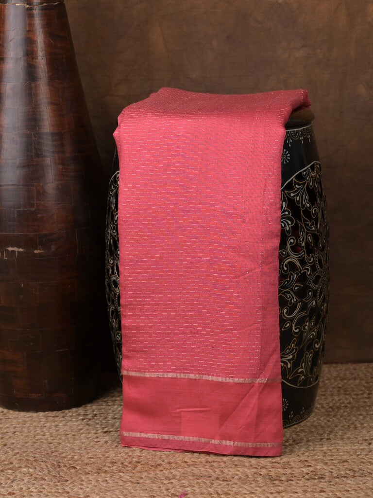 Dola silk fancy saree rose pink color allover zari weaves & small kaddi border with short pallu and running blouse