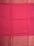 Dola silk fancy saree pink color allover stripes & zari border with short pallu and attached contrast blouse