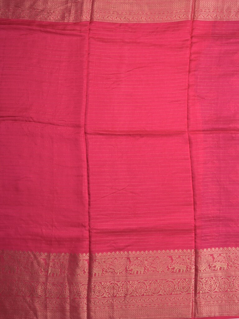 Dola silk fancy saree pink color allover stripes & zari border with short pallu and attached contrast blouse