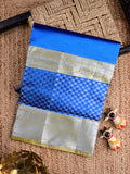 Mangalagiri fancy saree sky blue color allover plain & zari border with stripes pallu and contrast plain blouse