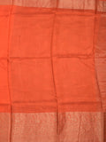 Dola silk fancy saree orange color allover stripes & zari border with short pallu and attached contrast blouse