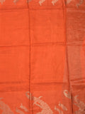 Dola silk fancy saree orange color allover stripes & zari border with short pallu and attached contrast blouse