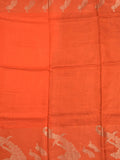 Dola silk fancy saree orange color allover stripes & zari border with short pallu and attached contrast blouse