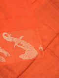 Dola silk fancy saree orange color allover stripes & zari border with short pallu and attached contrast blouse