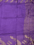 Dola silk fancy saree lavender color allover stripes & zari border with short pallu and attached contrast blouse