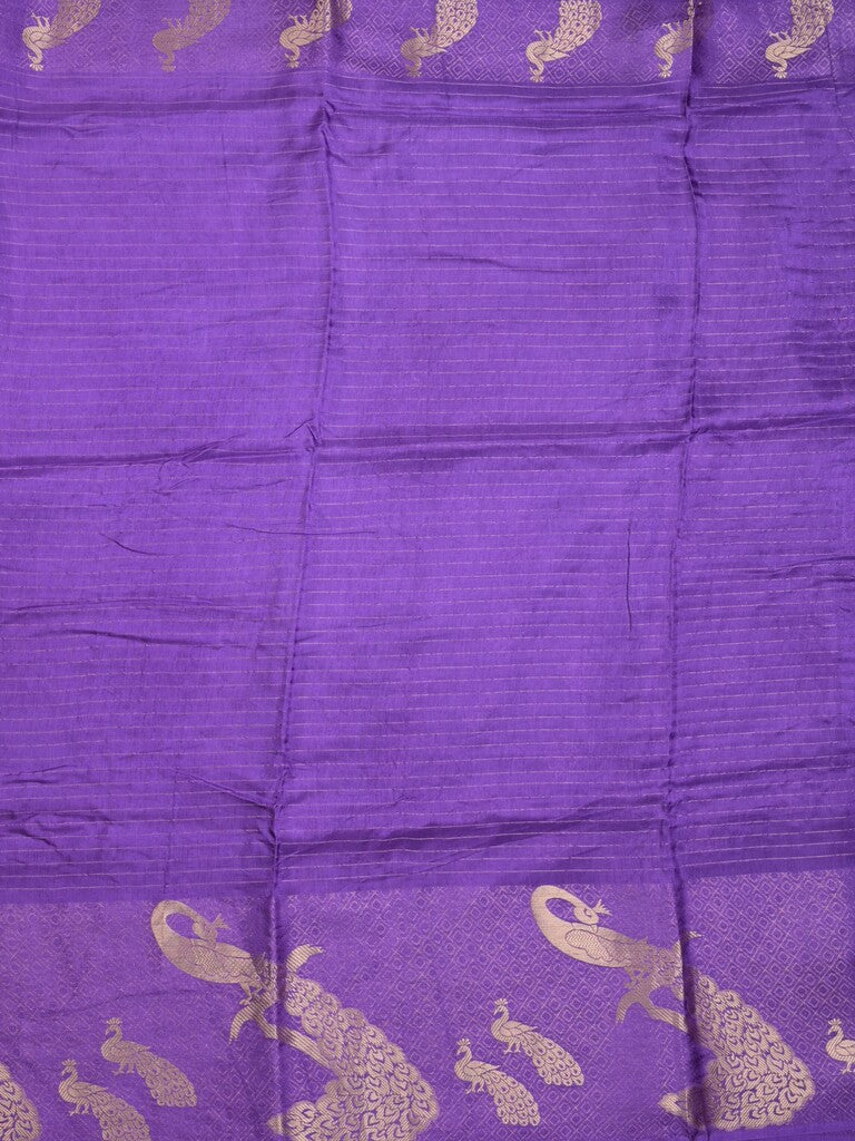 Dola silk fancy saree lavender color allover stripes & zari border with short pallu and attached contrast blouse