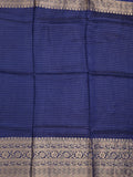 Dola silk fancy saree navy blue color allover stripes & zari border with short pallu and attached contrast blouse