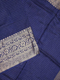 Dola silk fancy saree navy blue color allover stripes & zari border with short pallu and attached contrast blouse