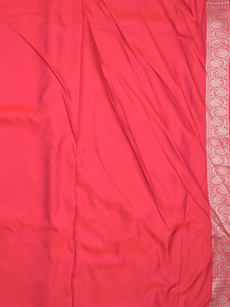 Satin silk fancy saree pink color allover stripes & zari border with rich pallu and attached blouse