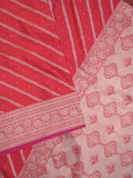 Satin silk fancy saree pink color allover stripes & zari border with rich pallu and attached blouse