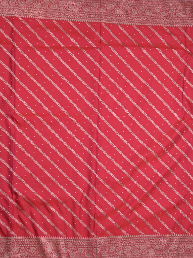 Satin silk fancy saree pink color allover stripes & zari border with rich pallu and attached blouse