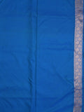 Satin silk fancy saree sky blue color allover stripes & zari border with rich pallu and attached blouse