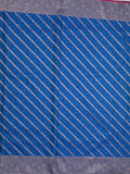 Satin silk fancy saree sky blue color allover stripes & zari border with rich pallu and attached blouse