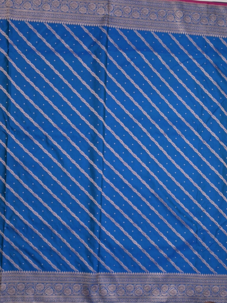 Satin silk fancy saree sky blue color allover stripes & zari border with rich pallu and attached blouse