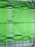 Mangalagiri fancy saree leaf green color allover plain & zari kanchi border with stripes pallu and self blouse