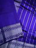 Mangalagiri fancy saree royal blue color allover plain & zari kanchi border with stripes pallu and self blouse