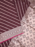 Satin silk fancy saree dark brown color allover stripes & zari border with rich pallu and attached blouse